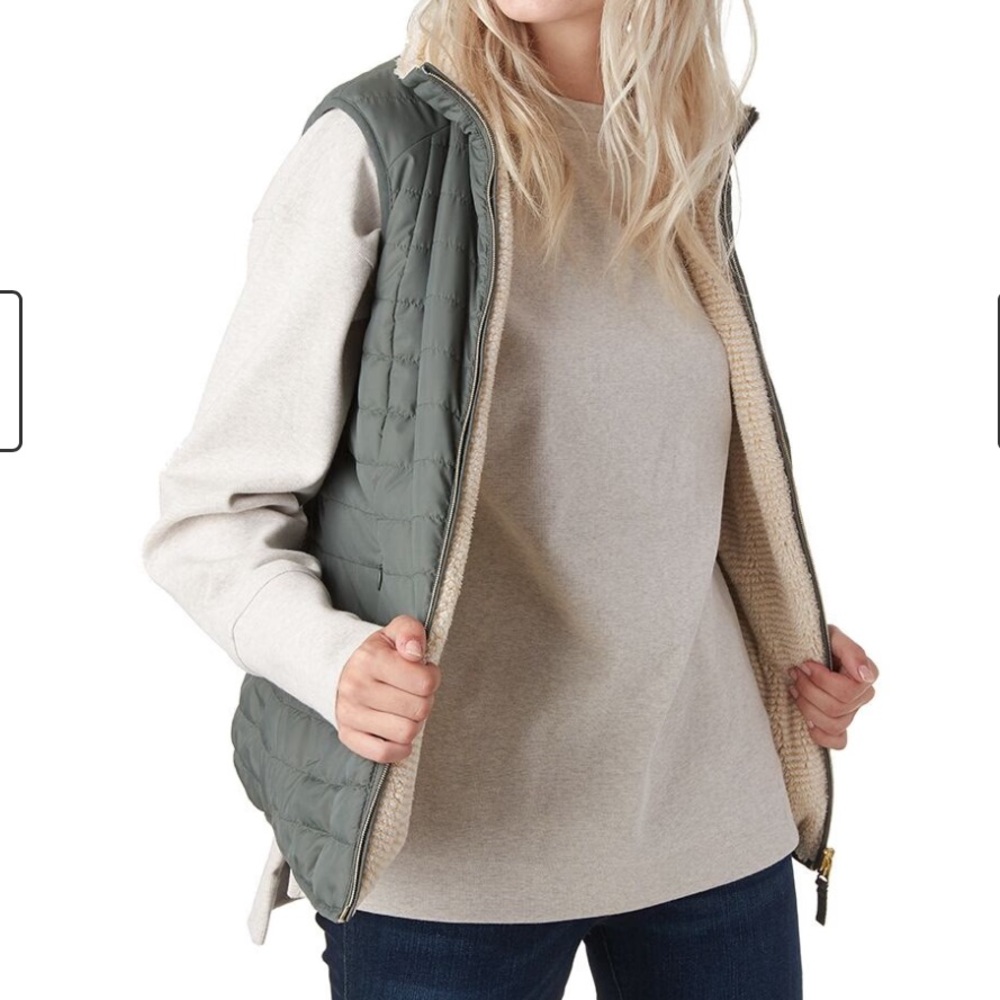 Stoic Reversible Insulated Vest - Women's size XS green/tan